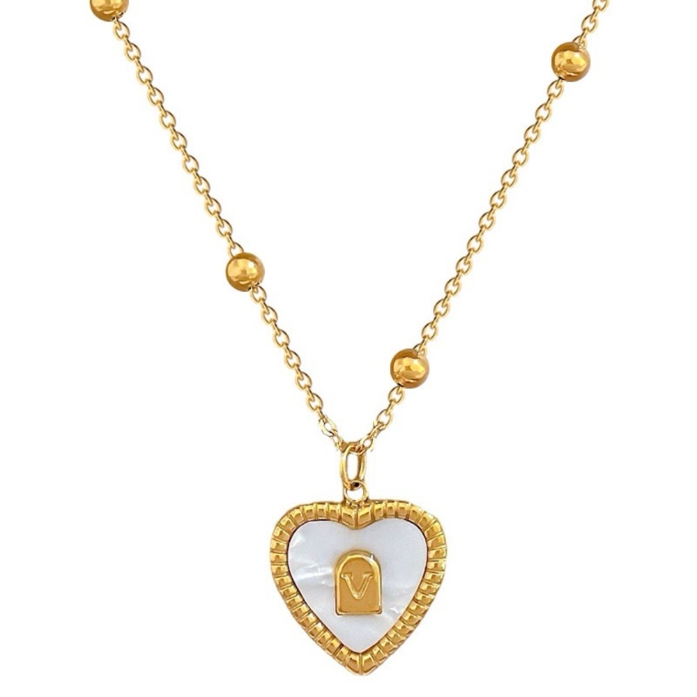 18K Gold Plated Satellite Ball Chain Necklace*Heart Pendant*Initial Letter V*LW